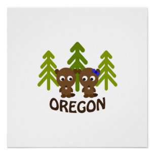 Poster Couple castor mignon Oregon