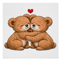 Couple de nounours mignons amoureux – Style brodé