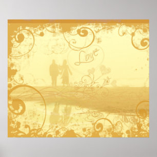 Poster Couple de plage amoureux grunge et tourbillonnant