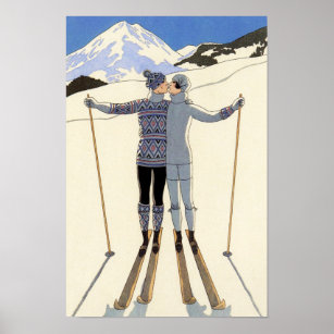 Poster Couple de ski romantique