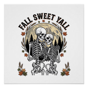 Poster Couple de squelettes d'automne Gravure vintage T-s
