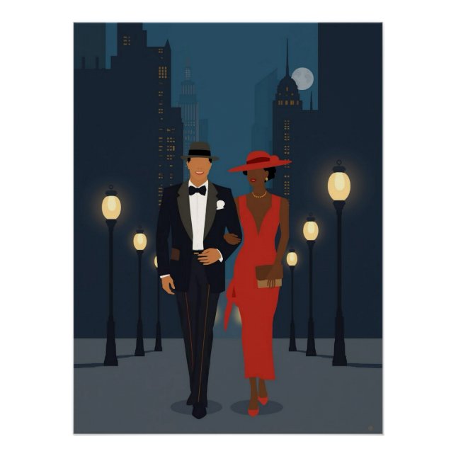 Poster Couple des années 1920 se promenant (Devant)