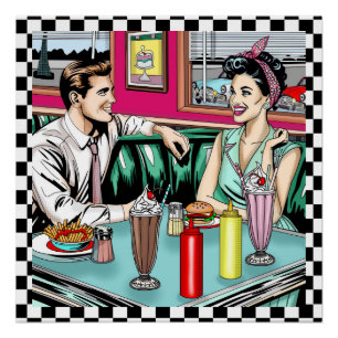 Poster Couple des années 1950 au dîner