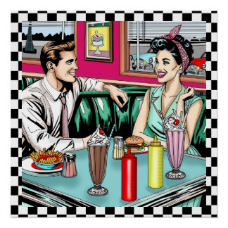 Poster Couple des années 1950 au dîner