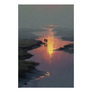 Poster Couple en silhouette reflet dans un ruisseau au co