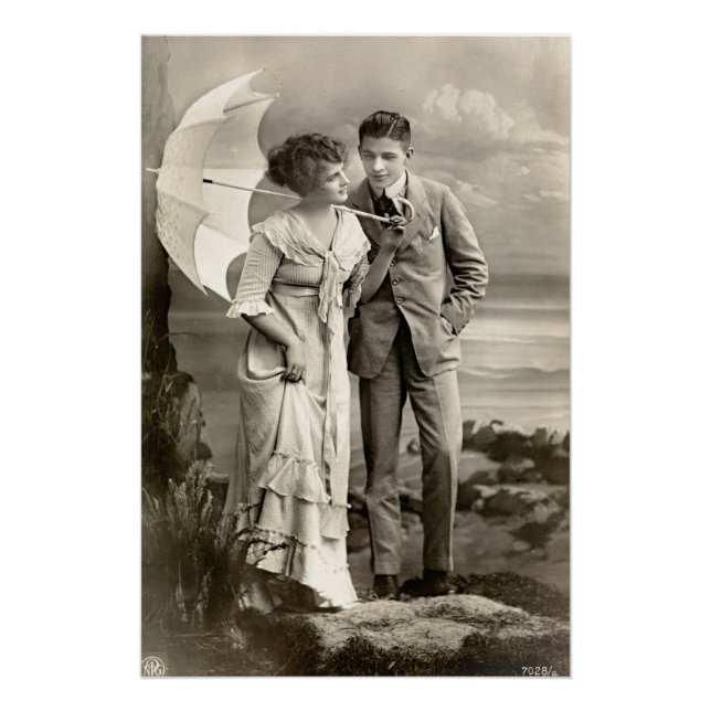 Poster Couple romantique vintage avec parasol (Devant)