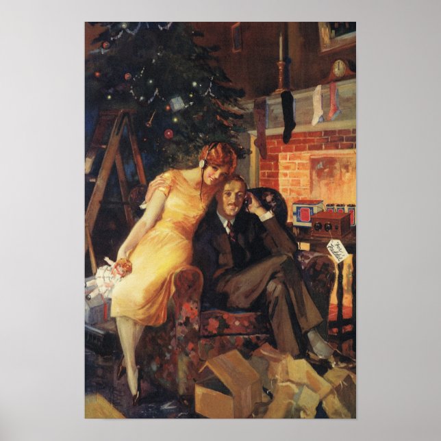 Poster Couple vintage Noël, amour et romance (Devant)