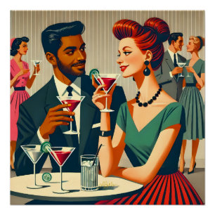 Poster Couples de fête cocktail du milieu du siècle - Pre