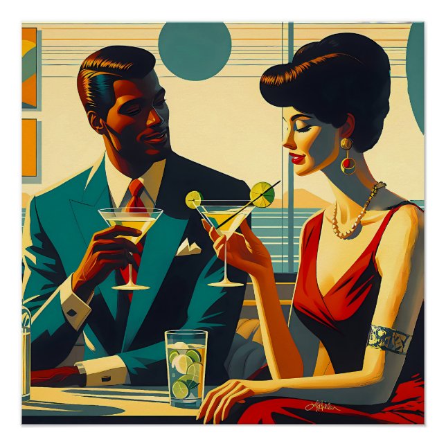 Poster Couples de Fête de Cocktail de Milieu de Siècle -  (Devant)