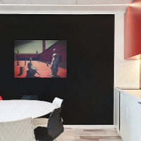 Cour rouge avec statues | Art métaphysique