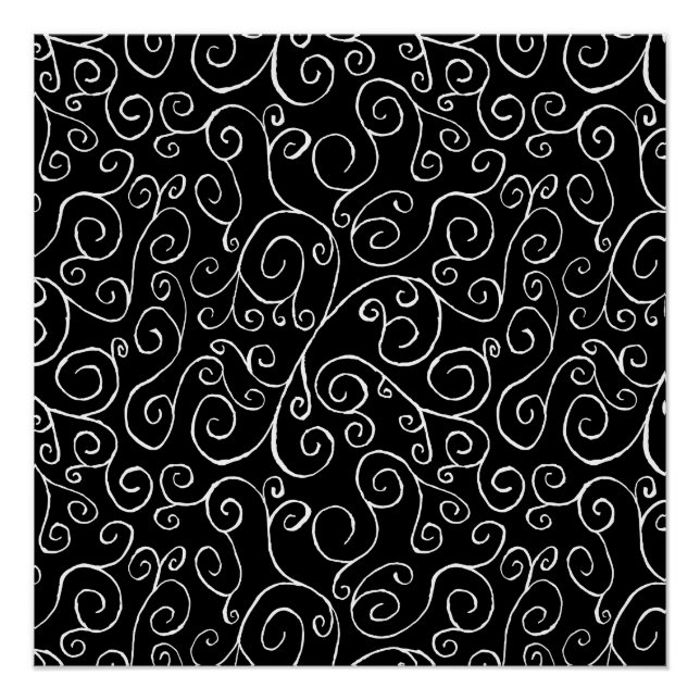 Poster Courbes de défilement blanches sur noir (Devant)