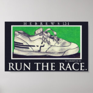 Poster courez l'affiche de chaussure de course de croix