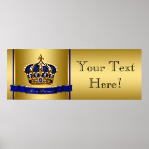 Poster Couronne bleue et or pour la Baby Shower du Prince