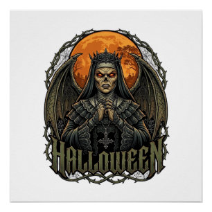 Poster Couronne d'ailes de nonne démon de Halloween Lune