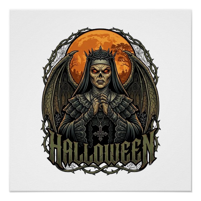 Poster Couronne d'ailes de nonne démon de Halloween Lune  (Devant)