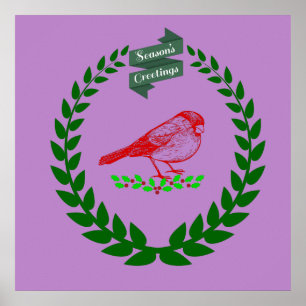 Poster Couronne de houx cardinal des saisons lilas lumine