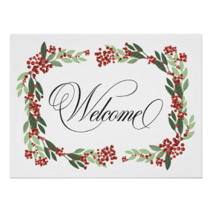 Poster Couronne de Noël botanique peinte à la main Bienve