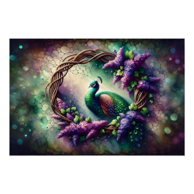 Poster Couronne florale de paon enchanté (Devant)