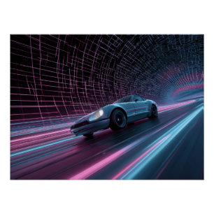 Poster Course de Grille Néon dans un Tunnel Futuriste
