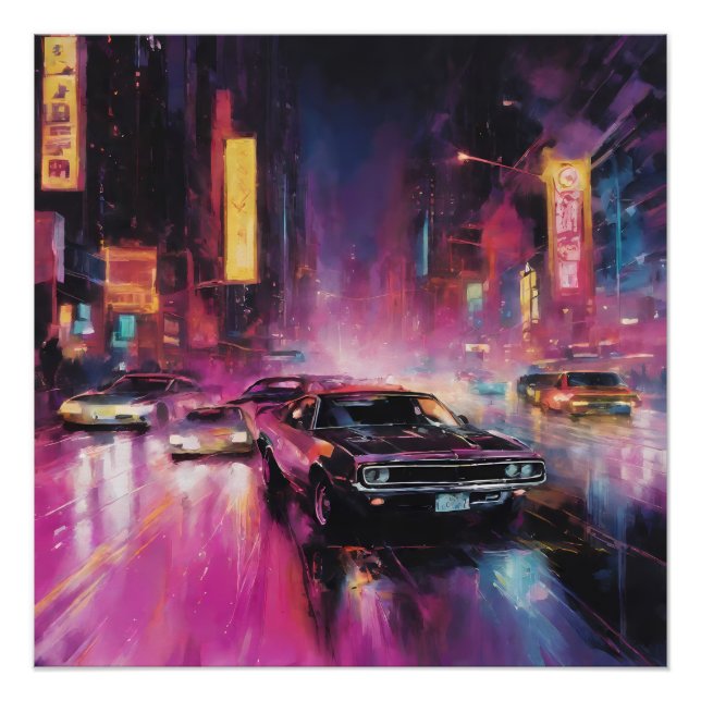 Poster Course de rue nocturne dans la ville animée (Devant)