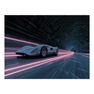 Poster Course de voitures rétro-futuristes sur une grille
