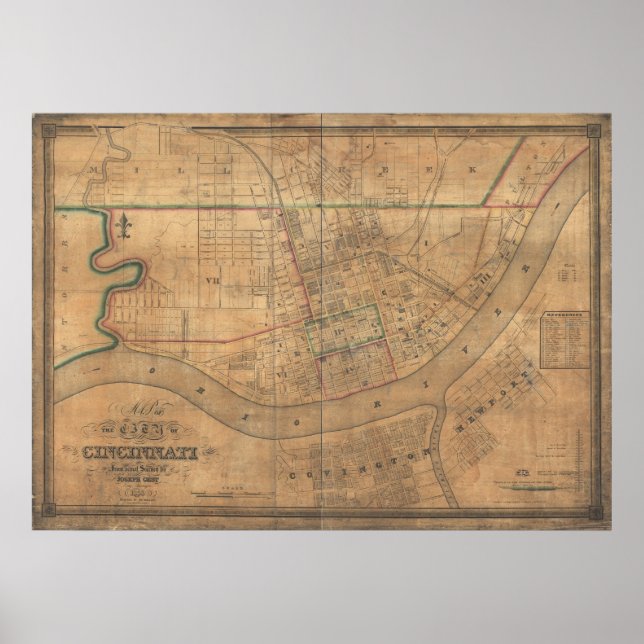 Poster Covington Kentucky 1838 Carte panoramique antique (Devant)