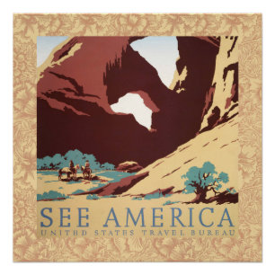 Poster Cow-boy Désert Vintage Western Chevaux 