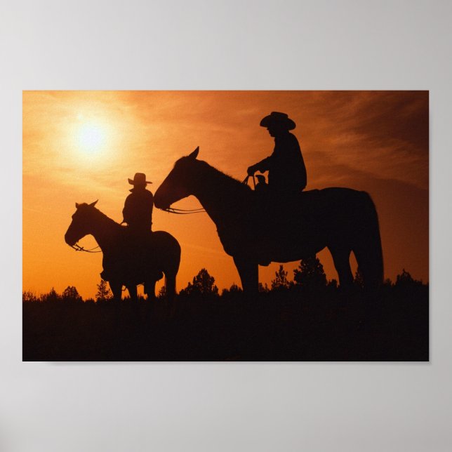 Poster cow-boys sur cheval imprimé toile (Devant)