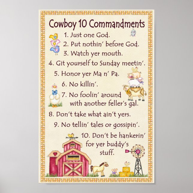 Poster Cowboy 10 Commandments - Fun de ferme (Devant)