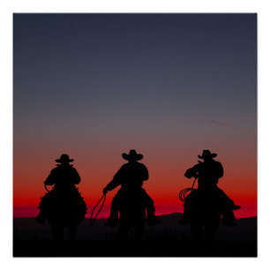 Poster cowboy au coucher du soleil