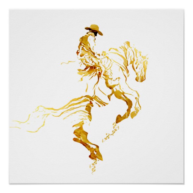 Poster Cowboy Doré sur Cheval Cabré  (Devant)