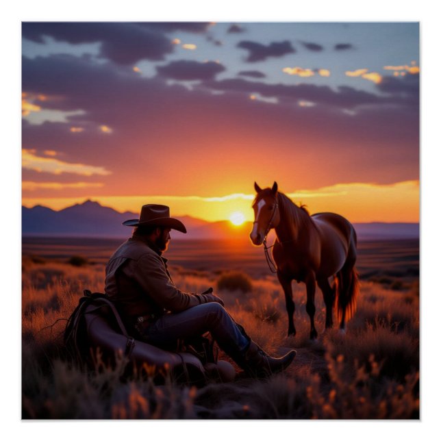 Poster Cowboy et Cheval (Devant)