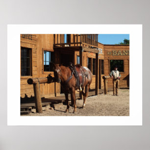 Poster Cowboy et cheval dans l'ouest sauvage, USA