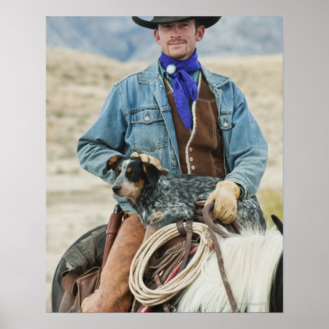 Poster Cowboy et chien à cheval (Devant)