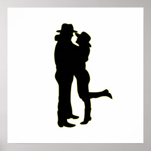 Poster Cowboy et Cowgirl in Love Silhouette