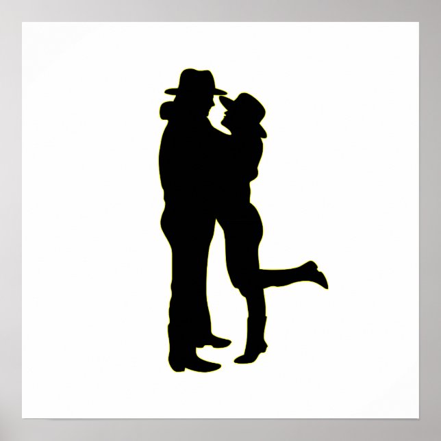 Poster Cowboy et Cowgirl in Love Silhouette (Devant)