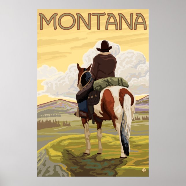 Poster Cowboy & Horse - Montana (Devant)