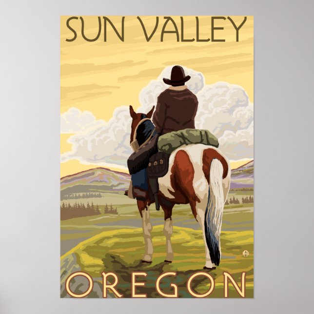 Poster Cowboy & Horse - Sun Valley, Idaho (Devant)