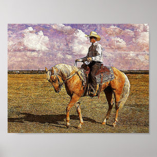 Poster Cowboy occidental sur le cheval de palomino