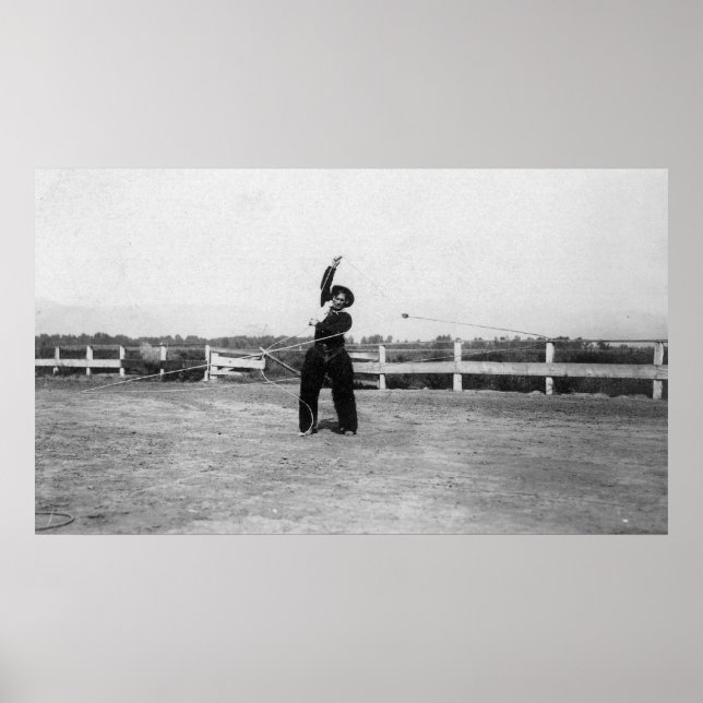 Poster Cowboy Pratiquant Ses Compétences Lasso (Devant)