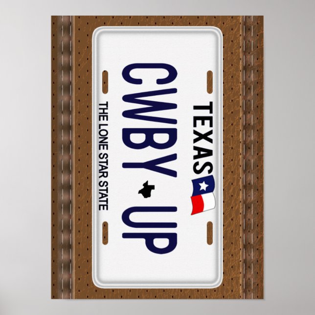 Poster Cowboy Up ! Plaque de licence CWBY UP Texas (Devant)
