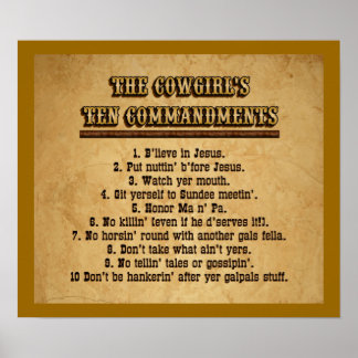 Poster Cowgirl Dix Commandements