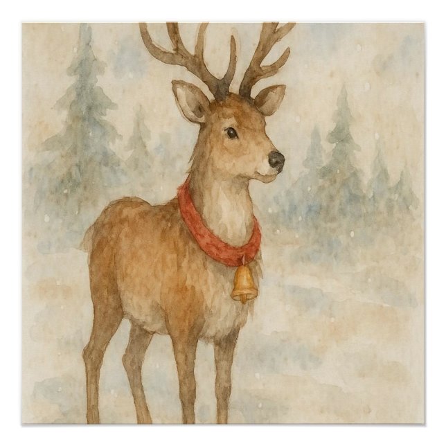 Poster Cozy Christmas reindeer Festive Holiday Wall Art (Devant)