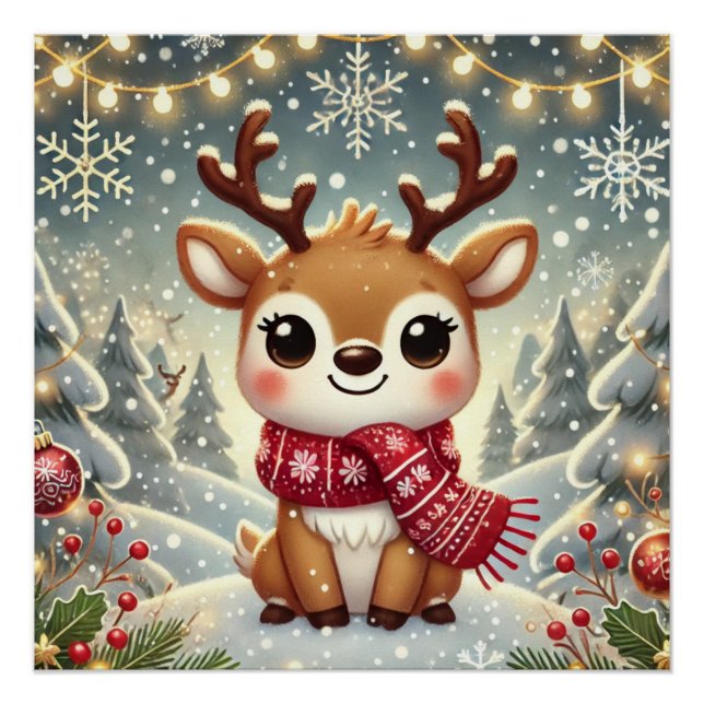 Poster Cozy Christmas Reindeer in a Winter Wonderland (Devant)