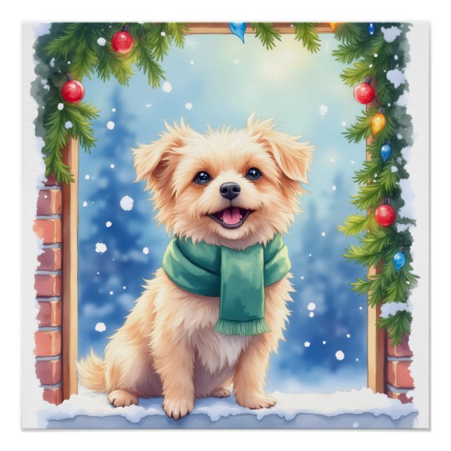 Poster Cozy Watercolor Affenpinscher Christmas Snowy (Devant)