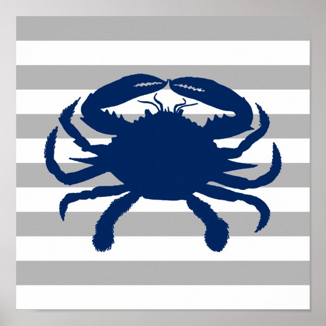 Poster Crabe bleu marine gris et rayure blanche (Devant)