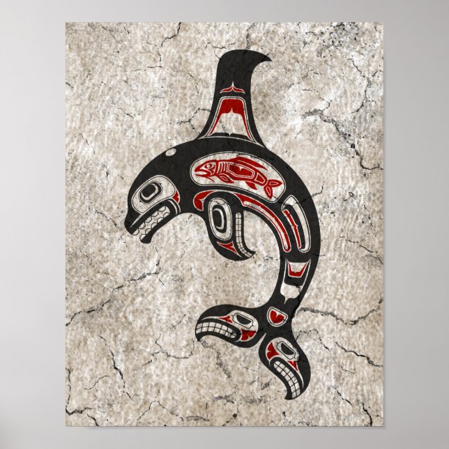 Poster Cracked Red and Black Haida Spirit Killer Whale (Devant)
