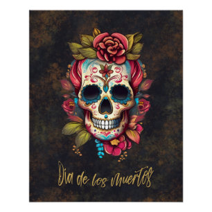 Poster Crâne à sucre floral Día de los Muertos espagnol
