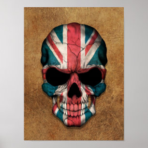 Poster Crâne britannique âgé et utilisé de drapeau