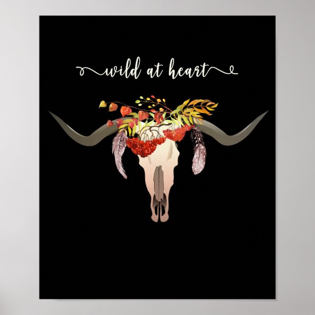 Poster Crâne d'Antler Floral Bohème. Sauvage au coeur (Devant)